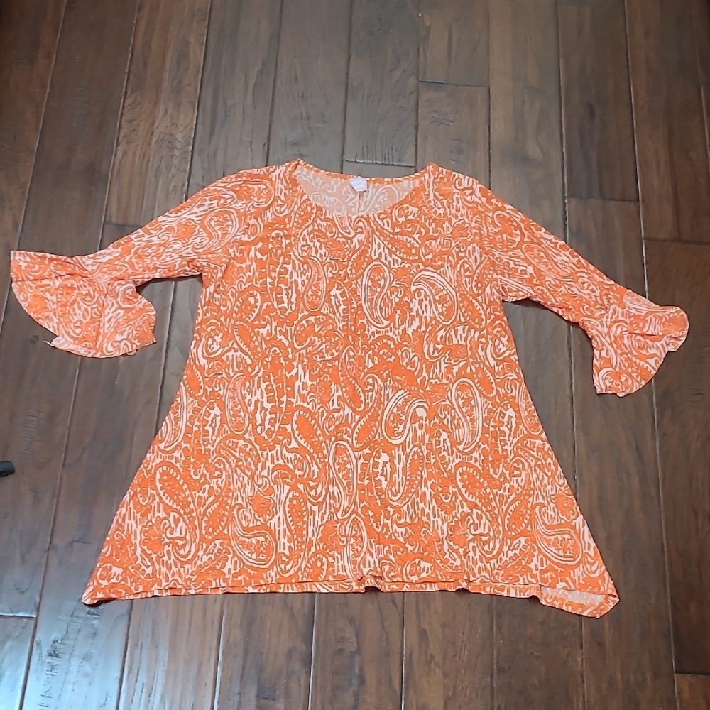 Flirty Pink Orange & White Paisley Print Tunic size 2X